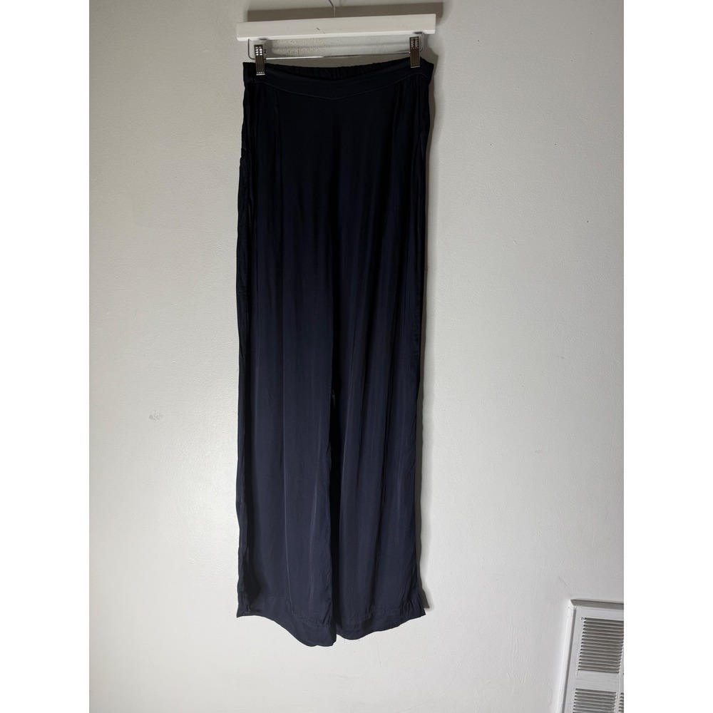 Velvet by Graham & Spencer Navy Blue Wide Leg Elastic Waist Pants satin Size M